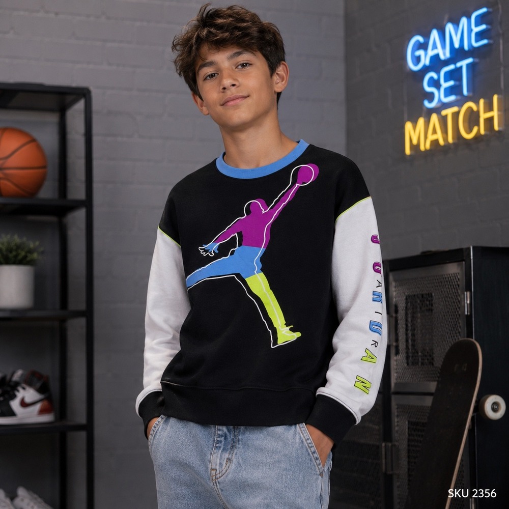 Jordan Boys Jumpman Fleece Sweatshirt Black Multi Color Graphic XL 13-15 2356